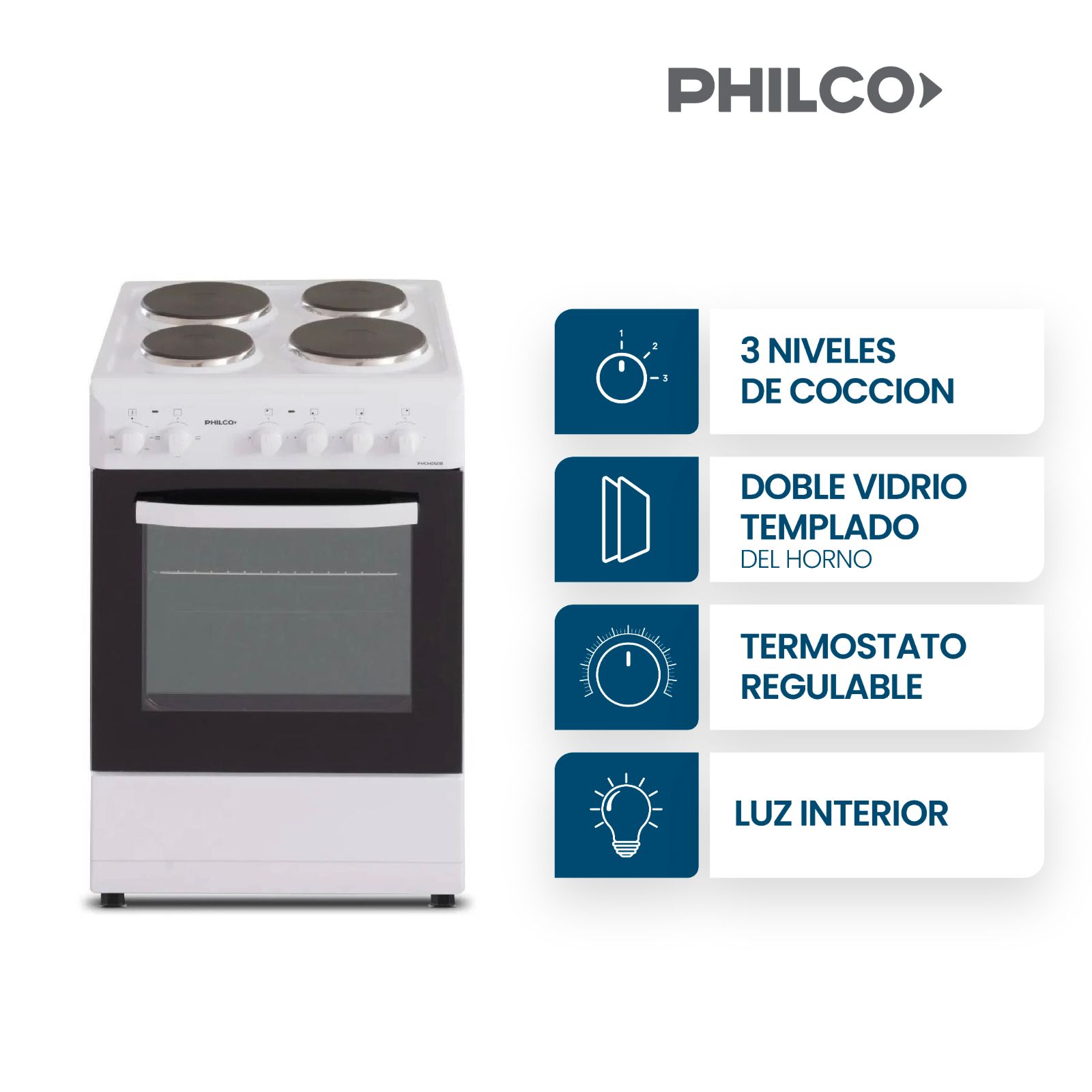 COCINA ELÉCTRICA HOTPLATE PHILCO 60CM BLANCA