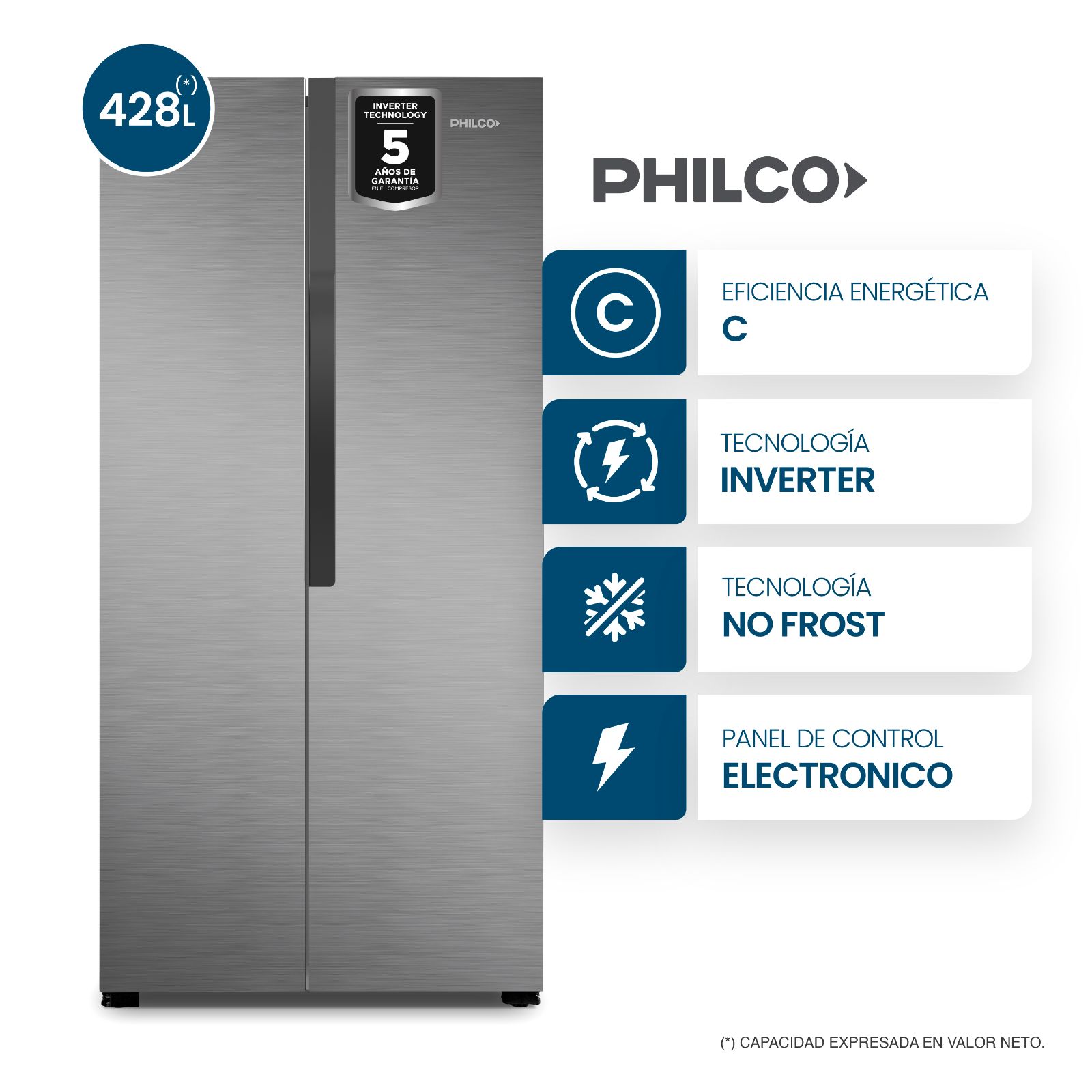 HELADERA SIDE BY SIDE 428L INOX INVERTER - NPHSB450XI