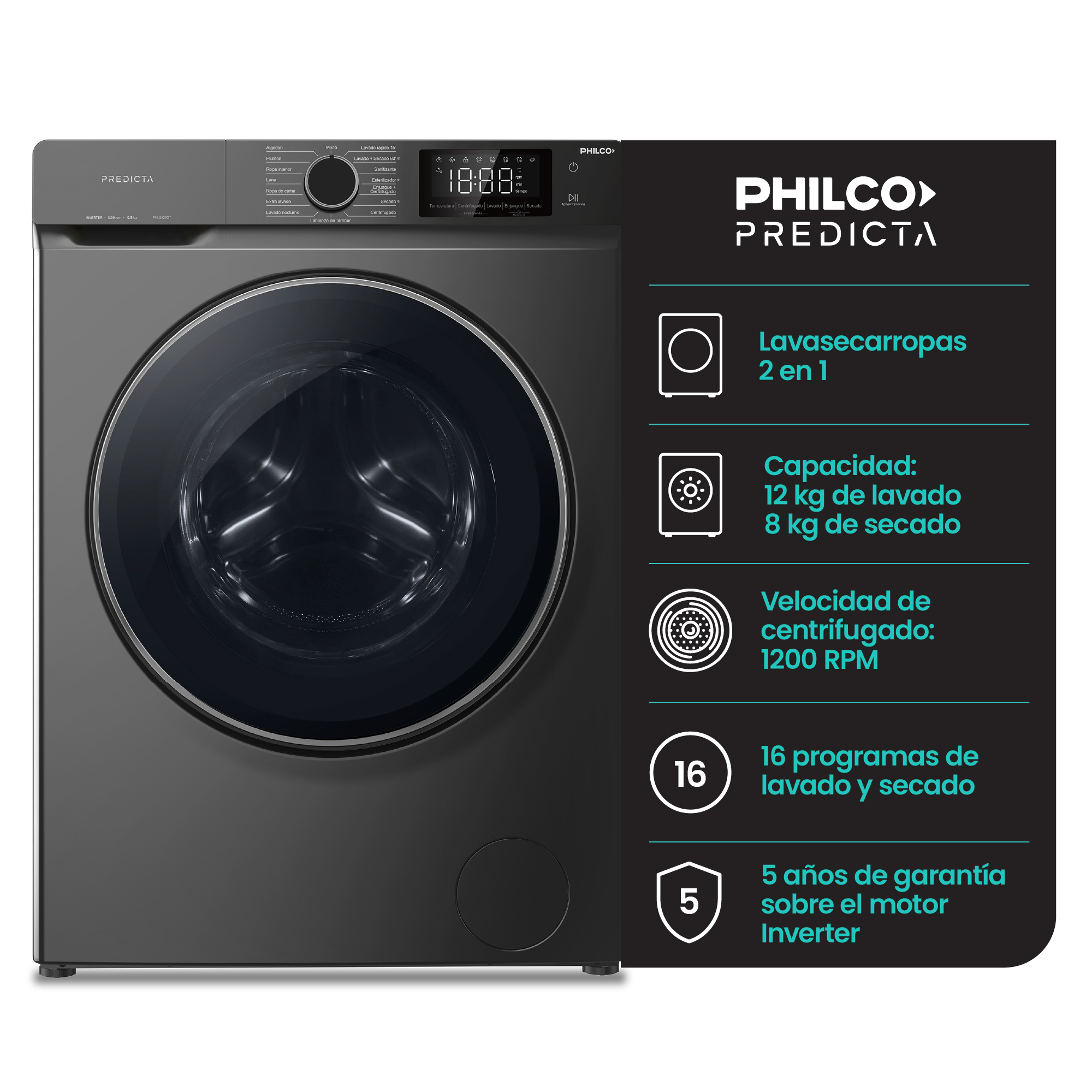 LAVASECARROPAS DARK GREY PHILCO PHLS128GT