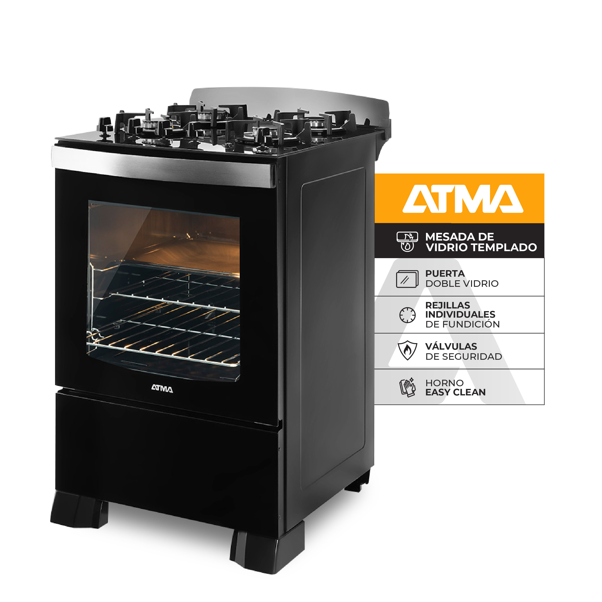 COCINA MULTIGAS 56 CM ATMA NEGRA